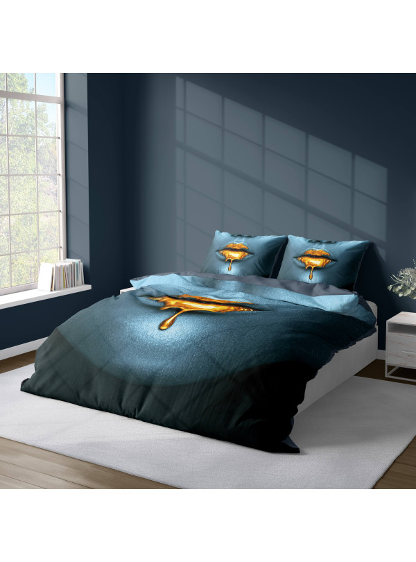 KOMPLET POŚCIELI 160x200 DWUSTRONNA 3D ZŁOTE USTA 4181_A