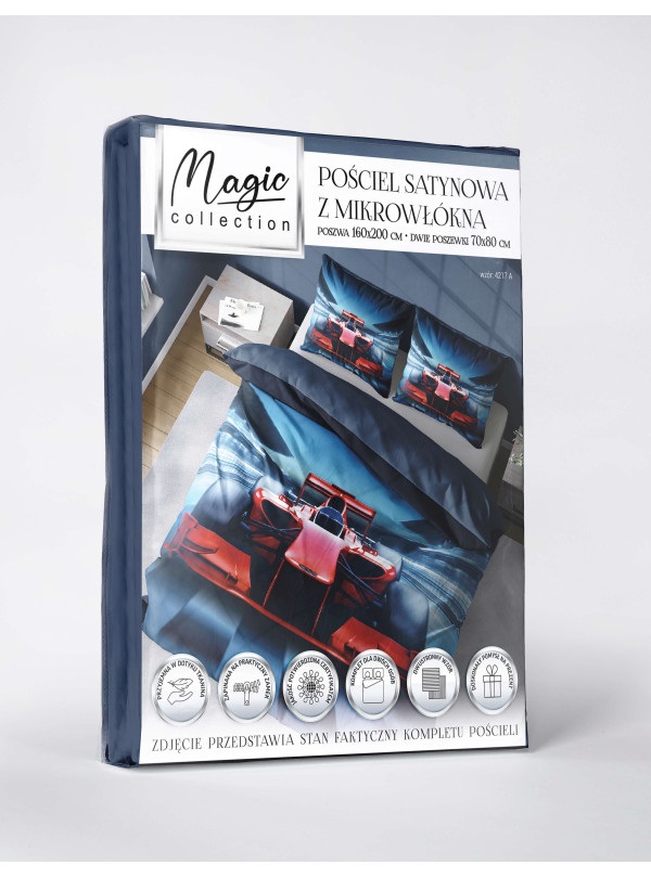 KOMPLET POŚCIELI 160x200 DWUSTRONNA 3D FORMUŁA 1