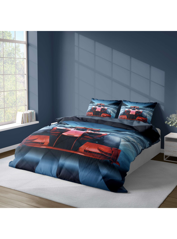 KOMPLET POŚCIELI 160x200 DWUSTRONNA 3D FORMUŁA 1