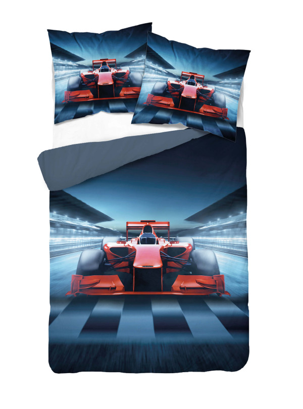 KOMPLET POŚCIELI 160x200 DWUSTRONNA 3D FORMUŁA 1