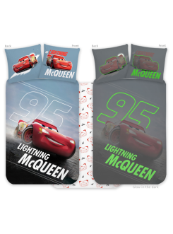 POŚCIEL DO ŁÓŻECZKA 100x135 cm AUTA ŚWIECĄCA W CIEMNOŚCI CR-383