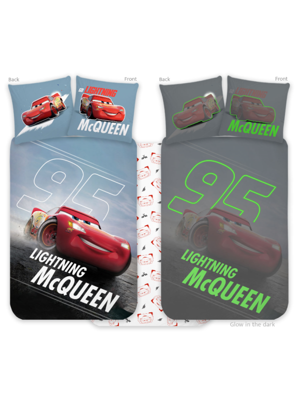 POŚCIEL DO ŁÓŻECZKA 100x135 cm AUTA ŚWIECĄCA W CIEMNOŚCI CR-383