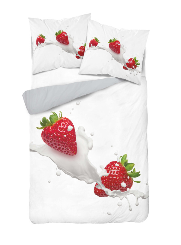 KOMPLET POŚCIELI 160x200 DWUSTRONNA 3D TRUSKAWKI