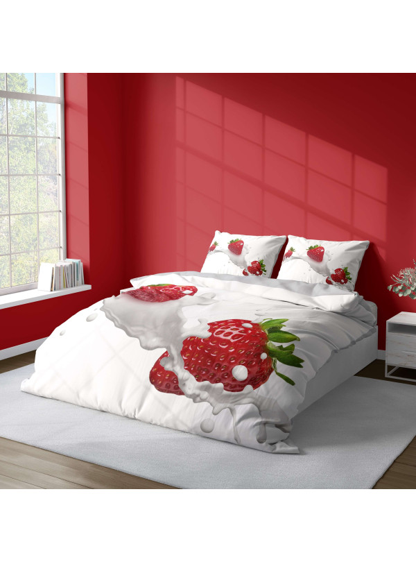 KOMPLET POŚCIELI 160x200 DWUSTRONNA 3D TRUSKAWKI