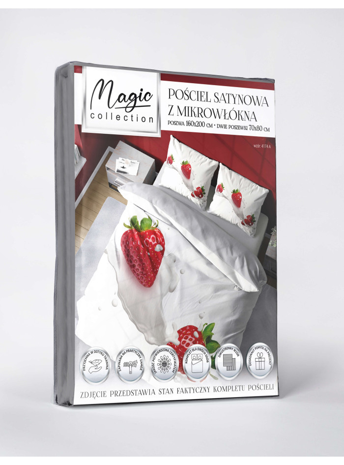 KOMPLET POŚCIELI 160x200 DWUSTRONNA 3D TRUSKAWKI