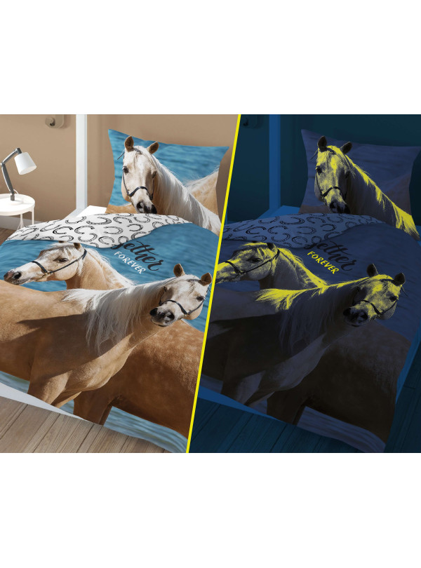 POŚCIEL 160x200 ŚWIECĄCA W CIEMNOŚCI PIĘKNE KONIE