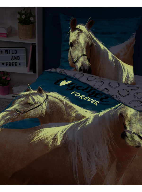 POŚCIEL 160x200 ŚWIECĄCA W CIEMNOŚCI PIĘKNE KONIE