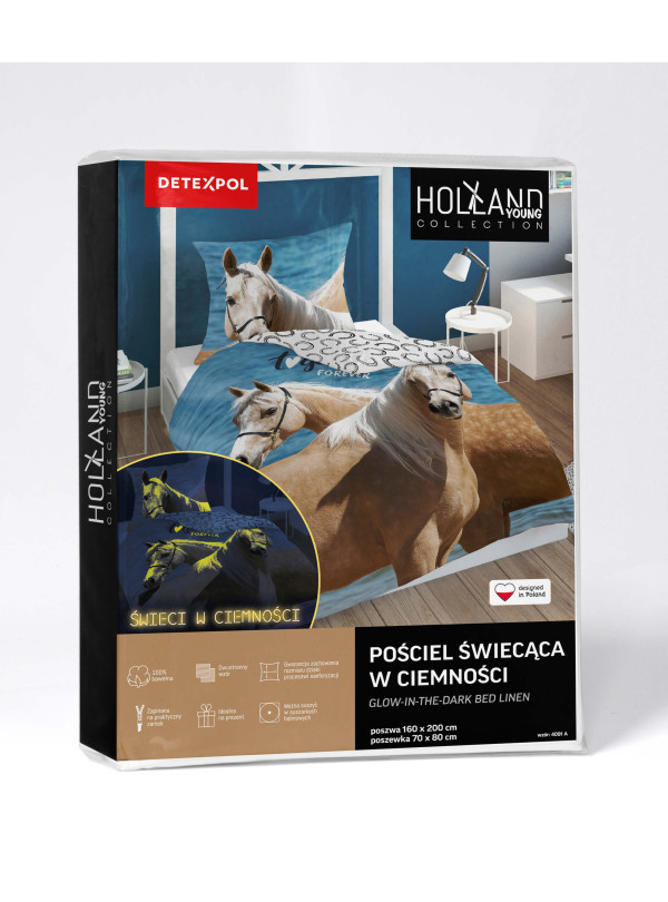 POŚCIEL 160x200 ŚWIECĄCA W CIEMNOŚCI PIĘKNE KONIE