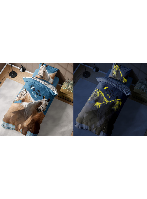 POŚCIEL 160x200 ŚWIECĄCA W CIEMNOŚCI PIĘKNE KONIE