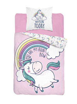 KOMPLET POŚCIELI 160x200 JEDNOROŻEC BROKATOWA