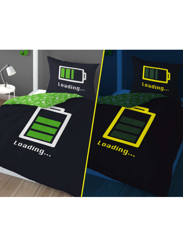 POŚCIEL 140x200 ŚWIECĄCA W CIEMNOŚCI BATERIA ŁADOWANIE BATERII