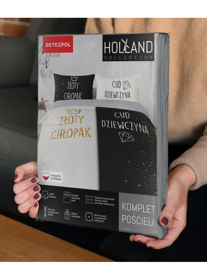 POŚCIEL BAWEŁNIANA 160x200 ZŁOTY CHŁOPAK CUD DZIEWCZYNA
