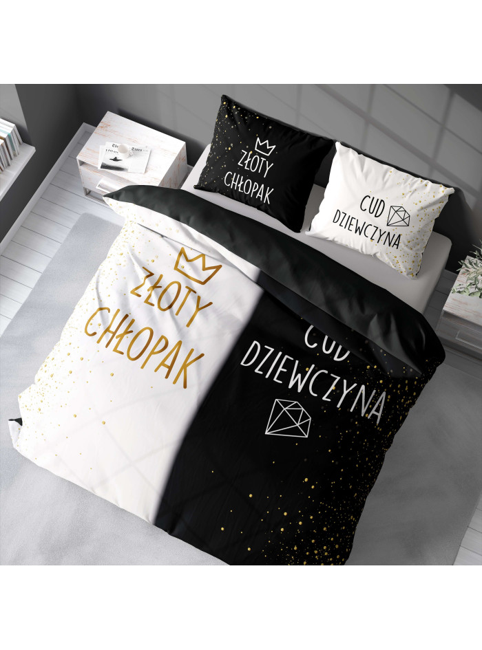 POŚCIEL BAWEŁNIANA 160x200 ZŁOTY CHŁOPAK CUD DZIEWCZYNA