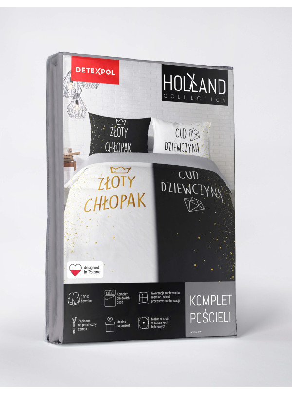 POŚCIEL BAWEŁNIANA 200x220 ZŁOTY CHŁOPAK CUD DZIEWCZYNA