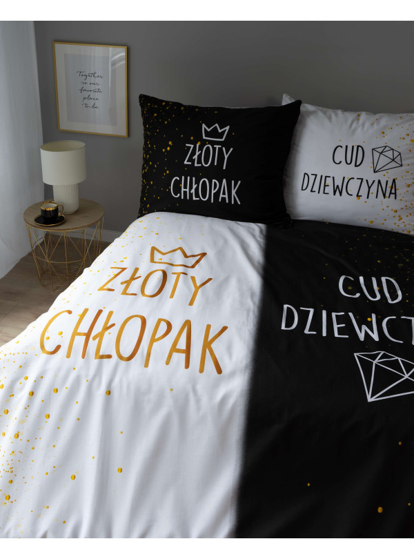 POŚCIEL BAWEŁNIANA 160x200 ZŁOTY CHŁOPAK CUD DZIEWCZYNA
