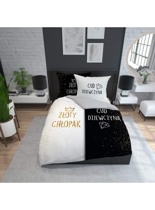 POŚCIEL BAWEŁNIANA 200x220 ZŁOTY CHŁOPAK CUD DZIEWCZYNA