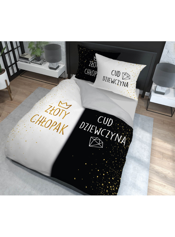 POŚCIEL BAWEŁNIANA 200x220 ZŁOTY CHŁOPAK CUD DZIEWCZYNA