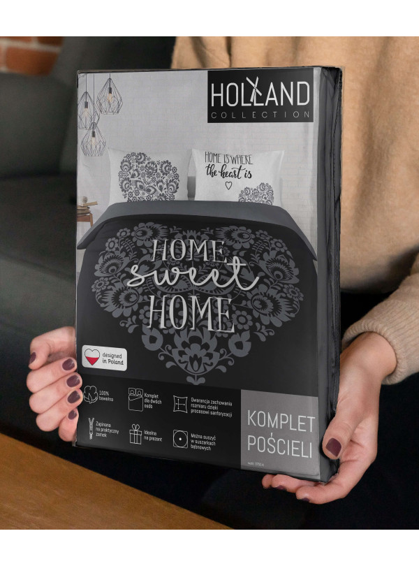 POŚCIEL BAWEŁNIANA 220x200 HOME SWEET HOME CZARNA