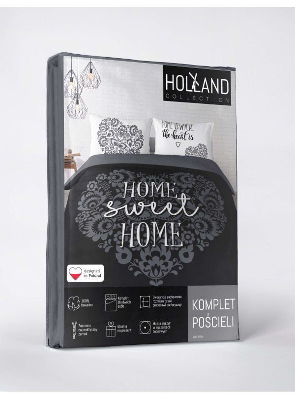 POŚCIEL BAWEŁNIANA 220x200 HOME SWEET HOME CZARNA