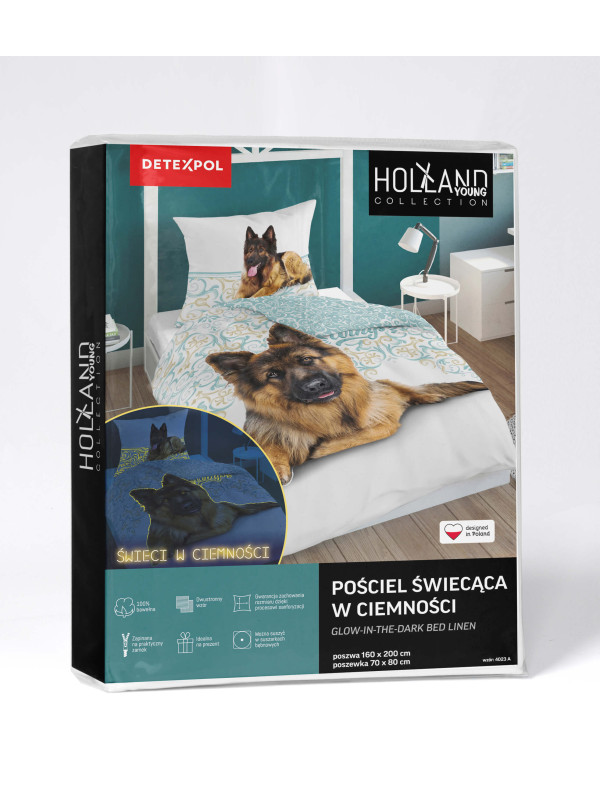 POŚCIEL 160x200 ŚWIECĄCA W CIEMNOŚCI PIES PIESEK 4023_A