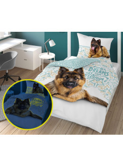 POŚCIEL 160x200 ŚWIECĄCA W CIEMNOŚCI PIES PIESEK 4023_A