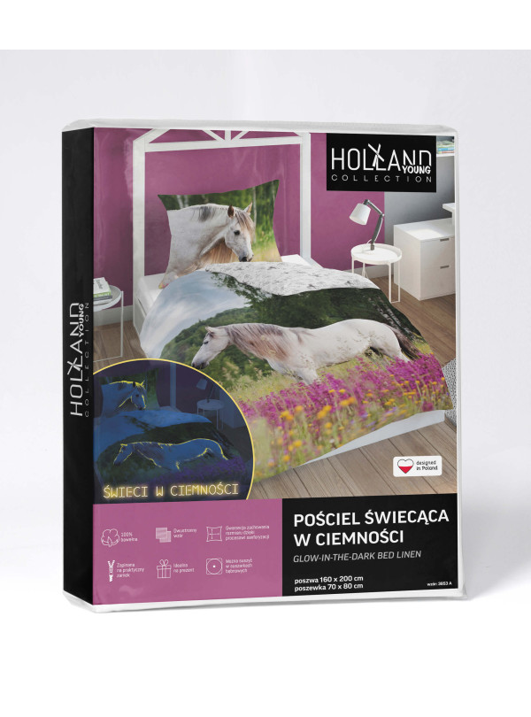 POŚCIEL 160x200 ŚWIECĄCA W CIEMNOŚCI PIĘKNY KOŃ