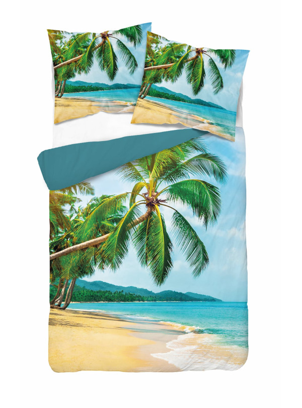 KOMPLET POŚCIELI 160x200 DWUSTRONNA 3D PALMA PALMY PLAŻA