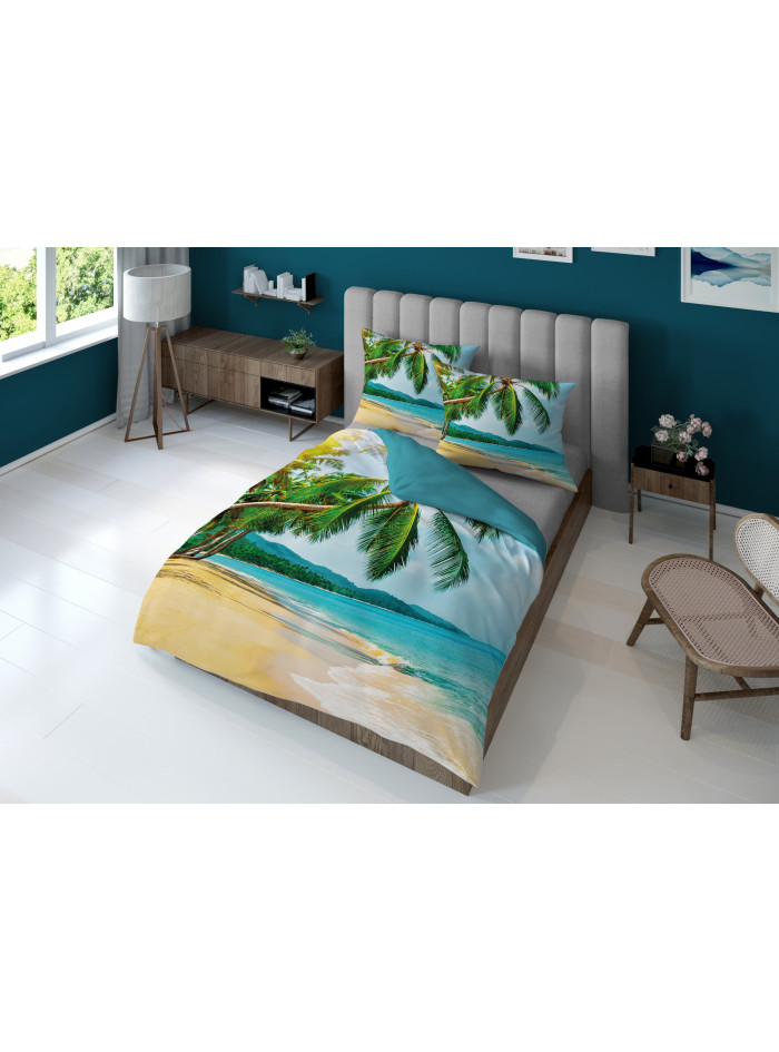 KOMPLET POŚCIELI 160x200 DWUSTRONNA 3D PALMA PALMY PLAŻA