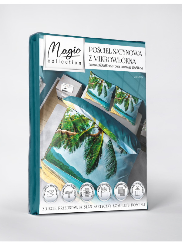 KOMPLET POŚCIELI 160x200 DWUSTRONNA 3D PALMA PALMY PLAŻA