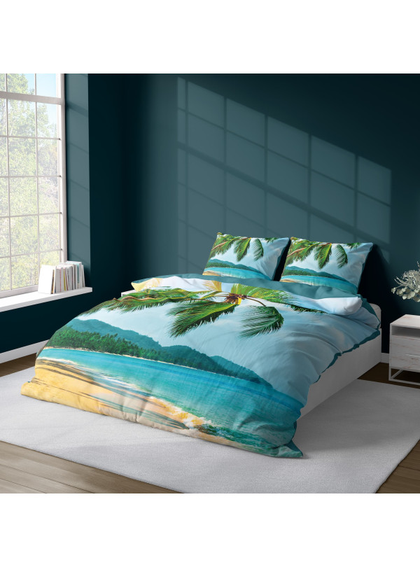 KOMPLET POŚCIELI 160x200 DWUSTRONNA 3D PALMA PALMY PLAŻA