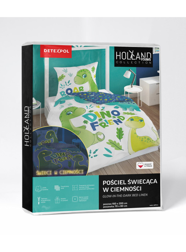 POŚCIEL 160x200 ŚWIECĄCA W CIEMNOŚCI DINOZAUR