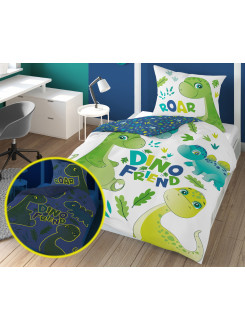 POŚCIEL 160x200 ŚWIECĄCA W CIEMNOŚCI DINOZAUR