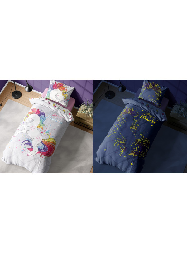 POŚCIEL 160x200 ŚWIECĄCA W CIEMNOŚCI JEDNOROŻEC 3850_A