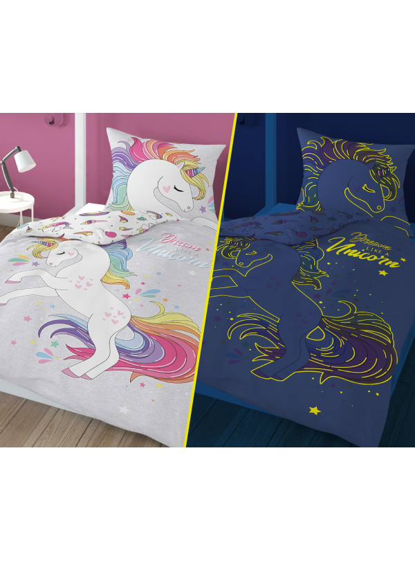 POŚCIEL 160x200 ŚWIECĄCA W CIEMNOŚCI JEDNOROŻEC 3850_A