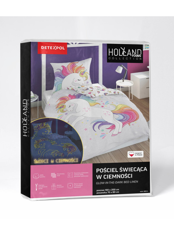 POŚCIEL 160x200 ŚWIECĄCA W CIEMNOŚCI JEDNOROŻEC 3850_A