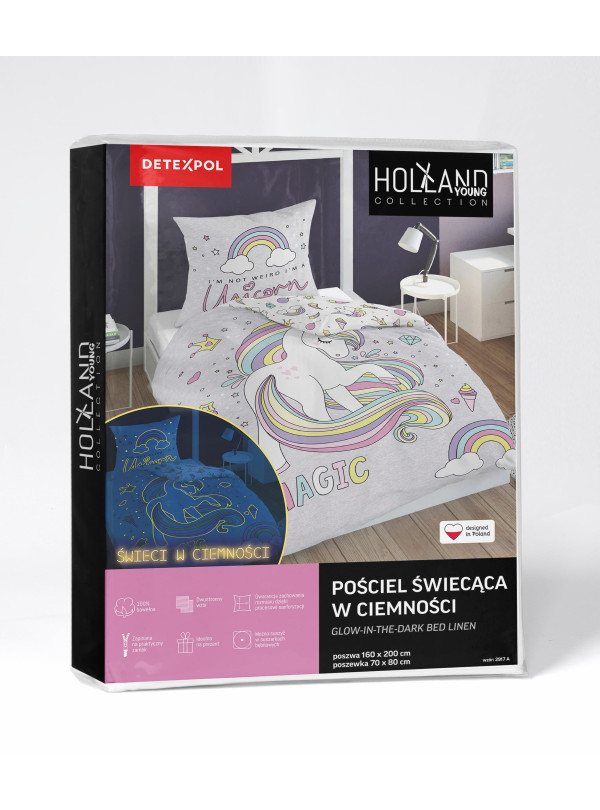 POŚCIEL 160x200 ŚWIECĄCA W CIEMNOŚCI JEDNOROŻEC 2917_A