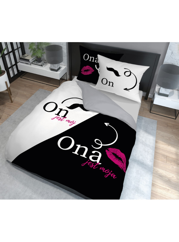 POŚCIEL BAWEŁNIANA 220x200 DLA PARY PREZENT ŚLUB ONA JEST MOJA ON JEST MÓJ