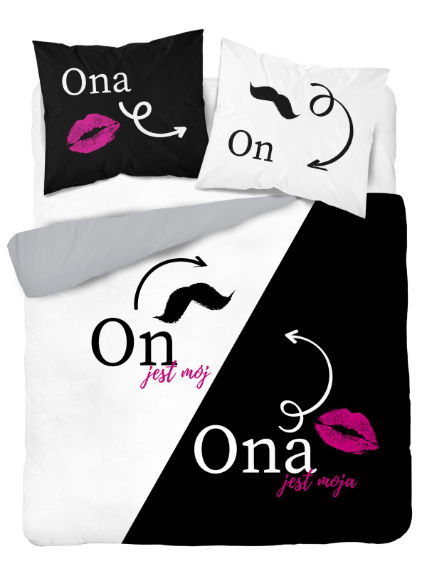 POŚCIEL BAWEŁNIANA 220x200 DLA PARY PREZENT ŚLUB ONA JEST MOJA ON JEST MÓJ