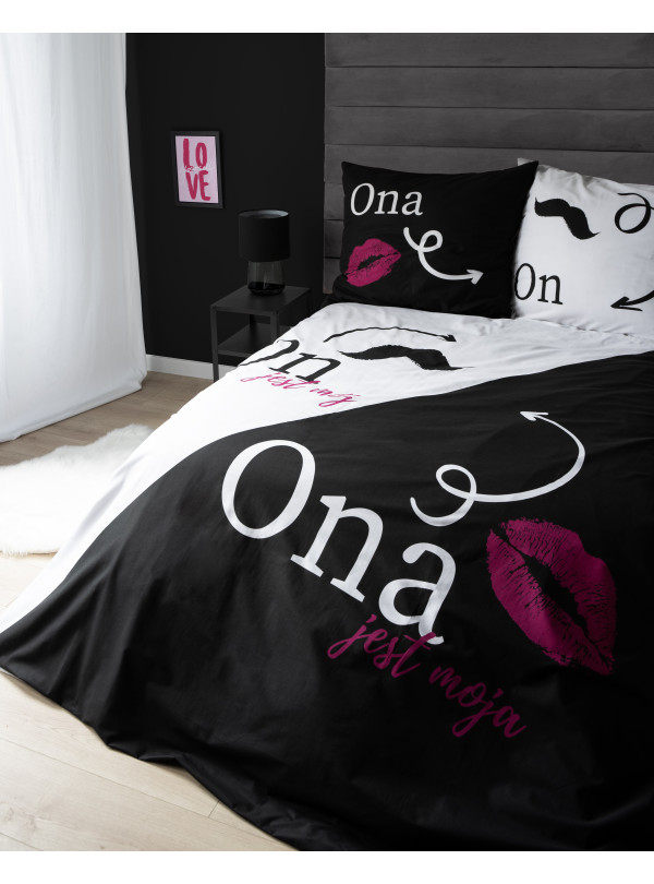POŚCIEL BAWEŁNIANA 220x200 DLA PARY PREZENT ŚLUB ONA JEST MOJA ON JEST MÓJ