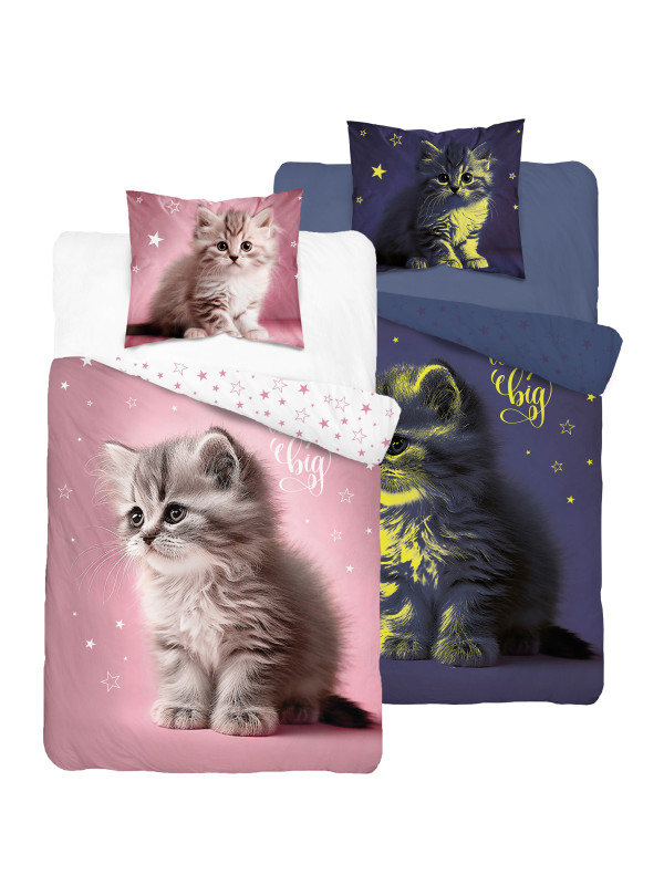 KOMPLET POŚCIELI POŚCIEL 140x200 ŚWIECĄCA W CIEMNOŚCI KOT 4637_A