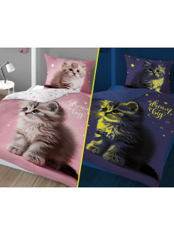 KOMPLET POŚCIELI POŚCIEL 160x200 ŚWIECĄCA W CIEMNOŚCI KOT 4637_A 2