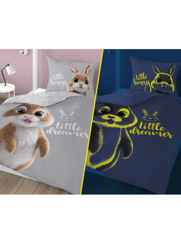 KOMPLET POŚCIELI POŚCIEL 140x200 ŚWIECĄCA W CIEMNOŚCI KRÓLIK KRÓLICZEK BUNNY