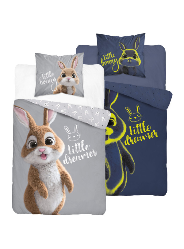 KOMPLET POŚCIELI POŚCIEL 160x200 ŚWIECĄCA W CIEMNOŚCI KRÓLIK KRÓLICZEK BUNNY
