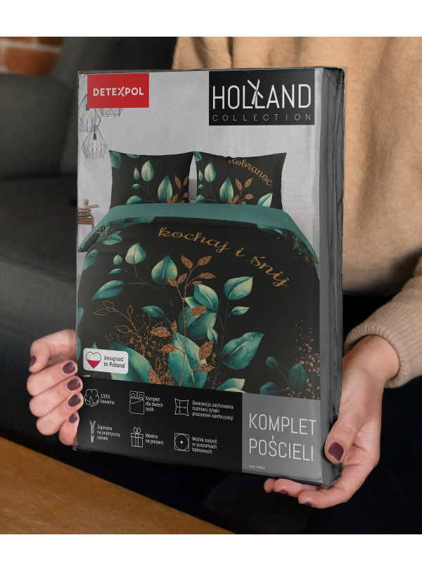 POŚCIEL BAWEŁNIANA 160x200 ZIELONA ZIELEŃ KOCHAJ I ŚNIJ DOBRANOC