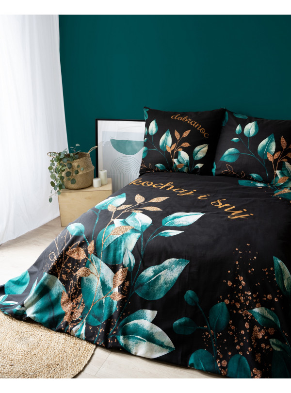 POŚCIEL BAWEŁNIANA 160x200 ZIELONA ZIELEŃ KOCHAJ I ŚNIJ DOBRANOC