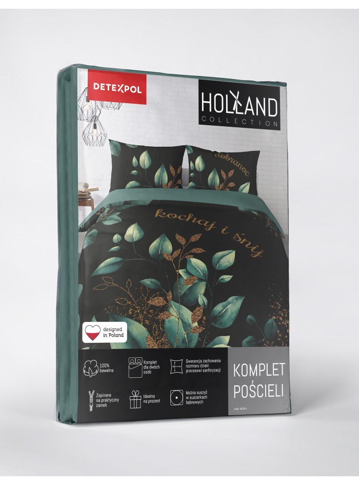 POŚCIEL BAWEŁNIANA 200x220 ZIELONA ZIELEŃ KOCHAJ I ŚNIJ DOBRANOC