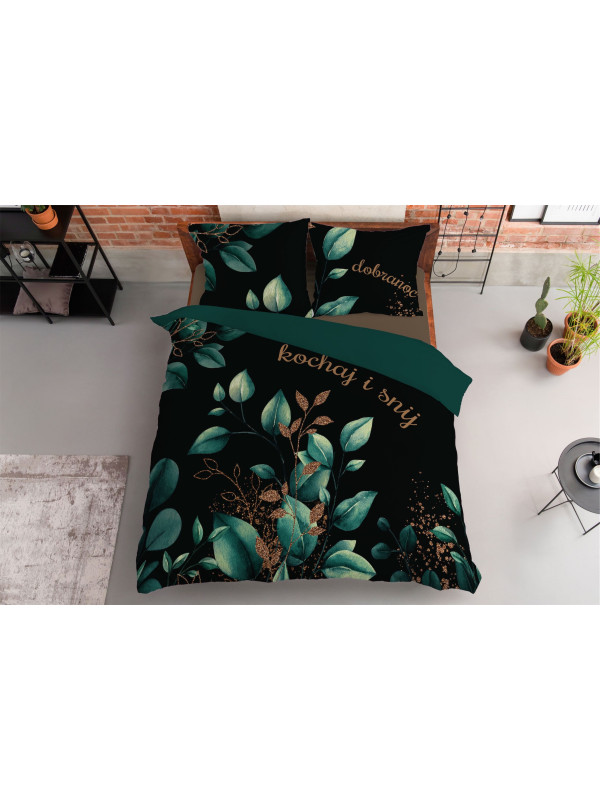 POŚCIEL BAWEŁNIANA 200x220 ZIELONA ZIELEŃ KOCHAJ I ŚNIJ DOBRANOC