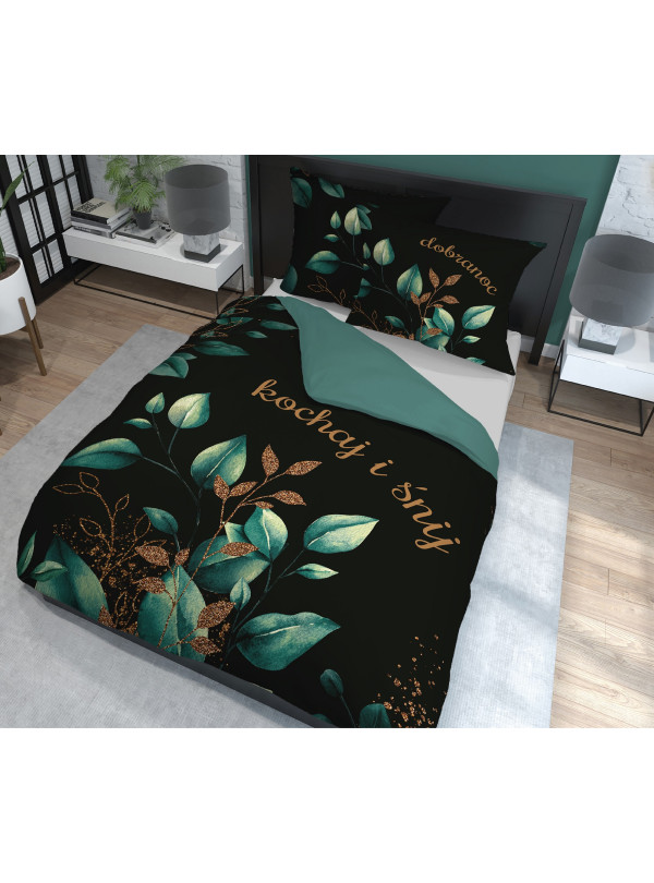 POŚCIEL BAWEŁNIANA 200x220 ZIELONA ZIELEŃ KOCHAJ I ŚNIJ DOBRANOC