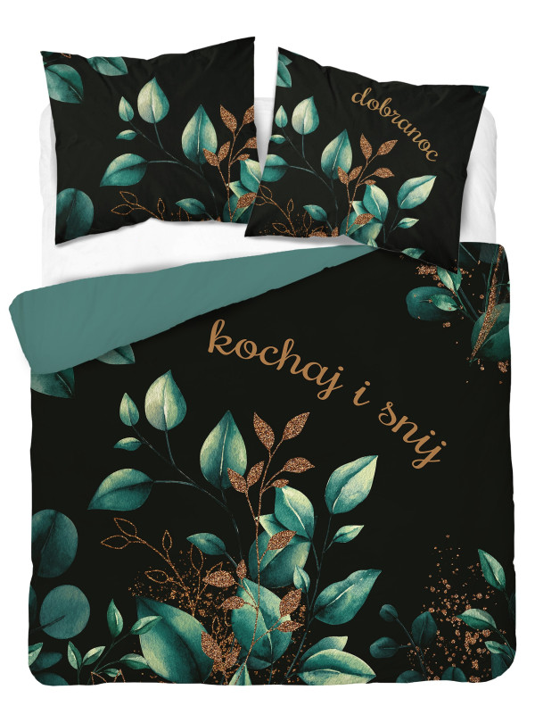 POŚCIEL BAWEŁNIANA 200x220 ZIELONA ZIELEŃ KOCHAJ I ŚNIJ DOBRANOC
