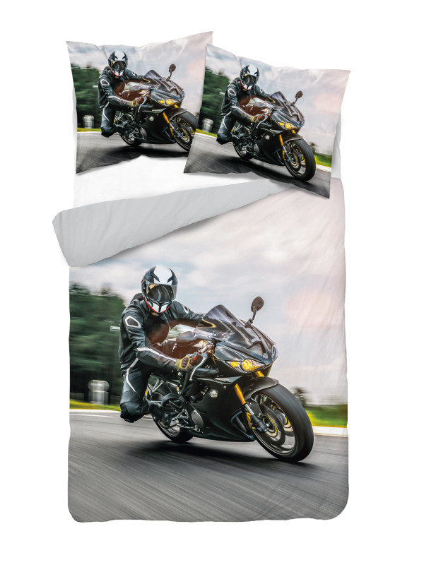 KOMPLET POŚCIELI 160x200 DWUSTRONNA 3D MOTOR ŚCIGACZ